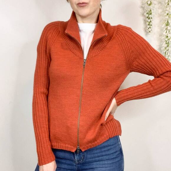 Eileen Fisher Sweaters - EILEEN FISHER ribbed knit wool cardigan two-way zipper mock neck 2658